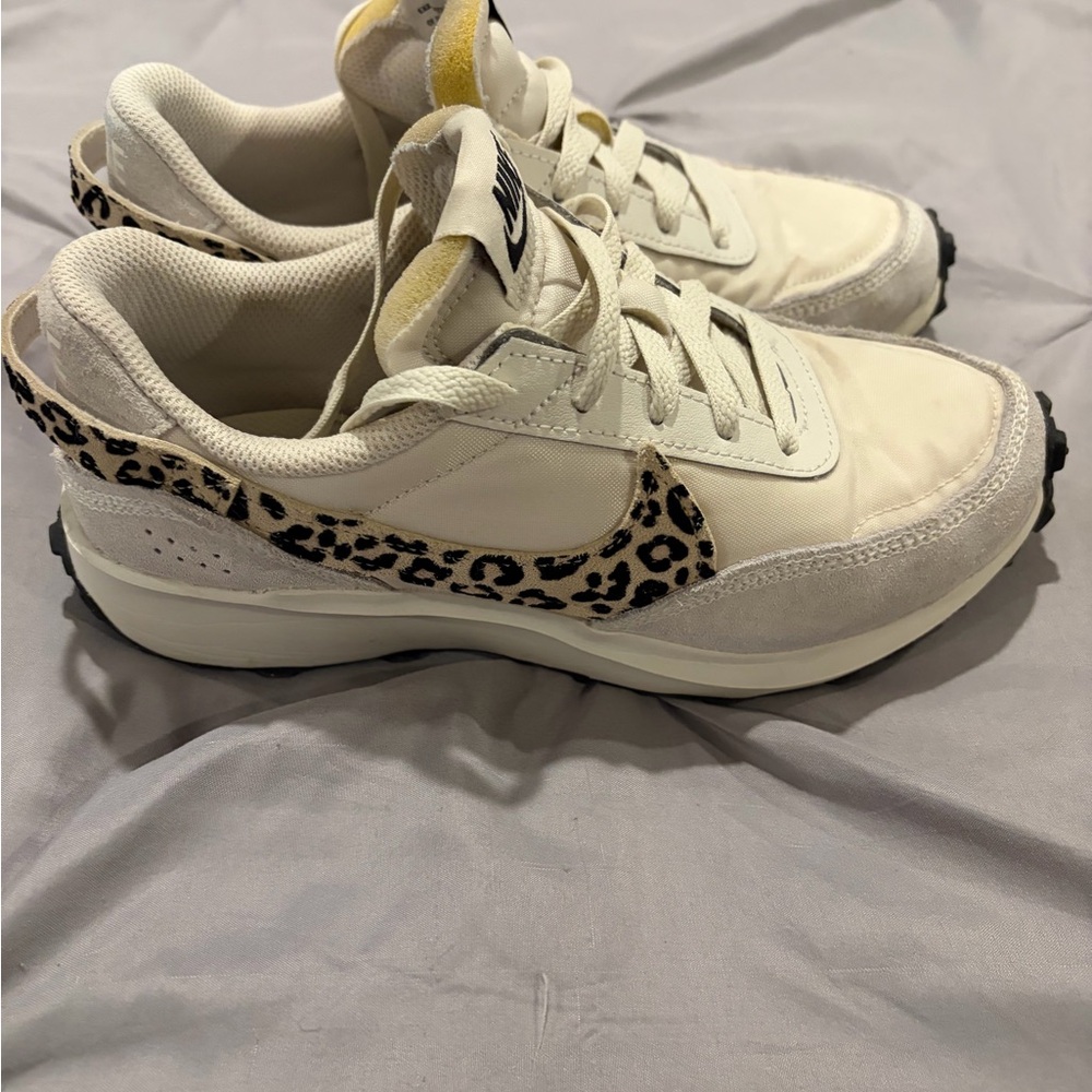 Nike Women's White Sneakers with Leopard Print Swoosh